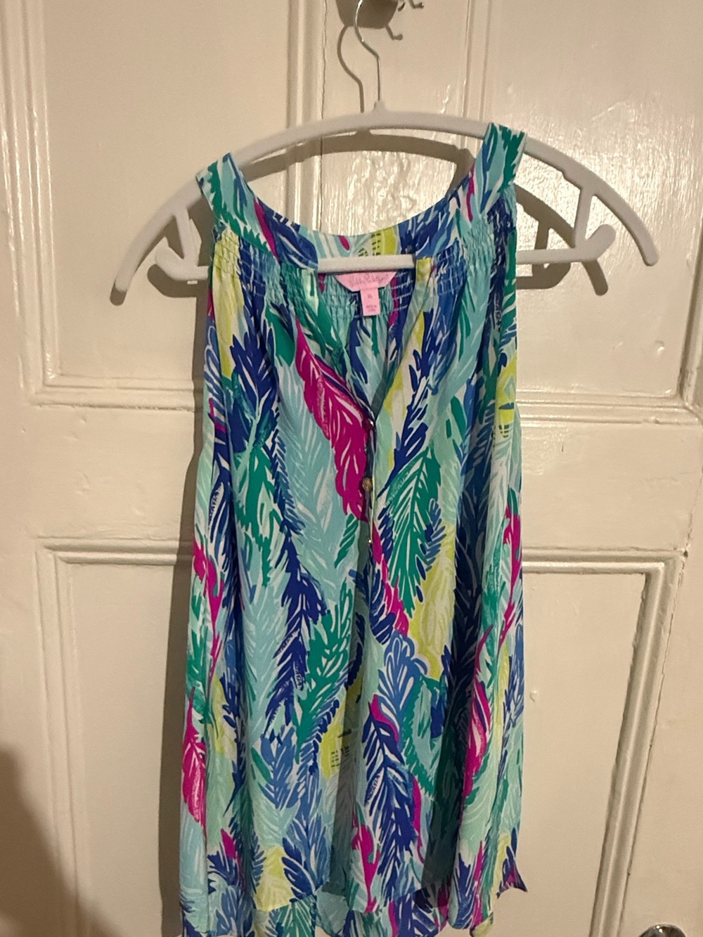 Lilly Pulitzer Tropical Feather-Print Tank in Aqua, Pink & Navy